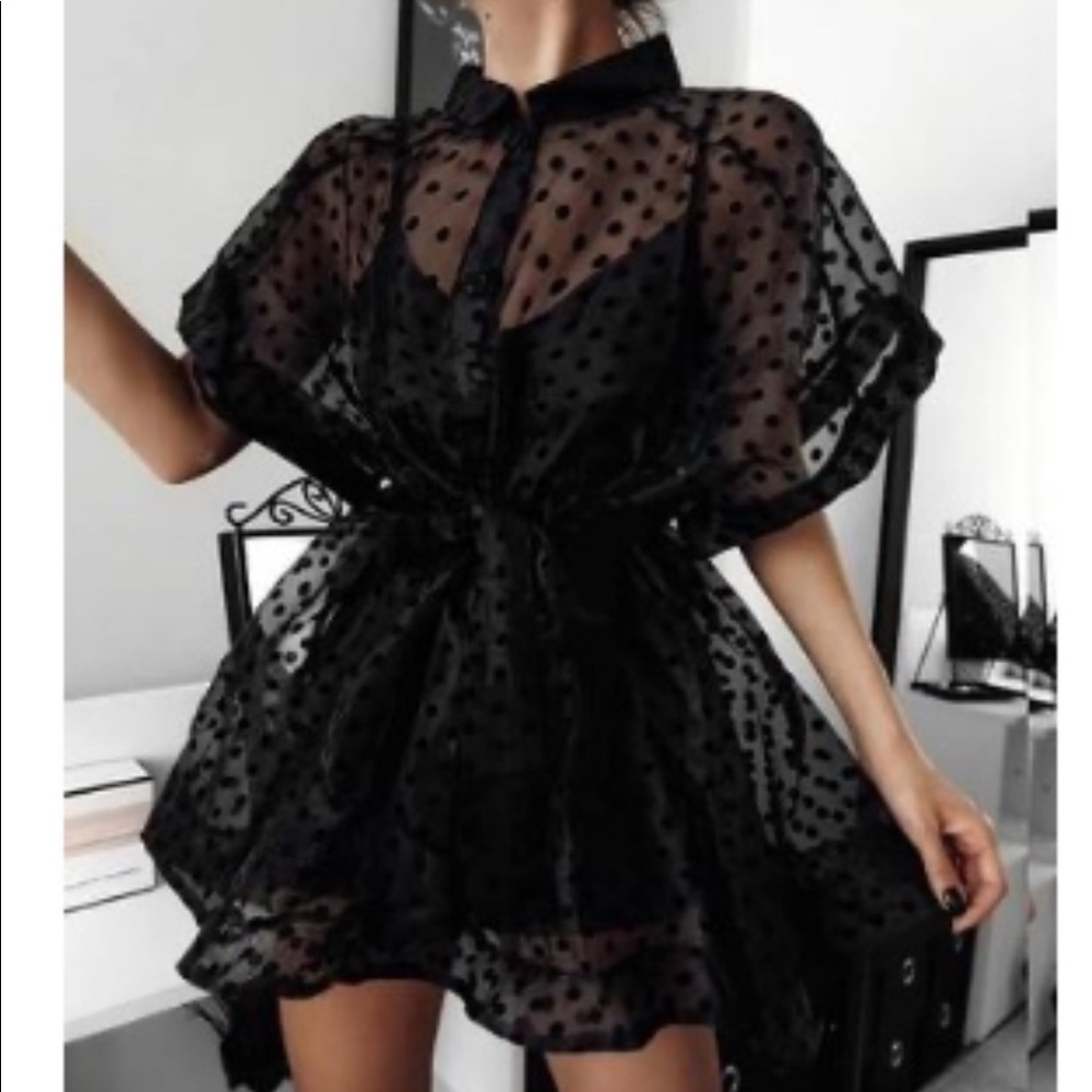 Mesh polka doted dress with black dress under